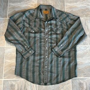 Scorpio Pearl Snap Front Striped Shirt XL Flap Pockets Made in USA M